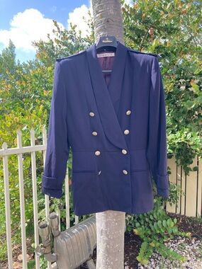 Tahari Double-Breasted Navy Peacoat with Silver-Tone Buttons
